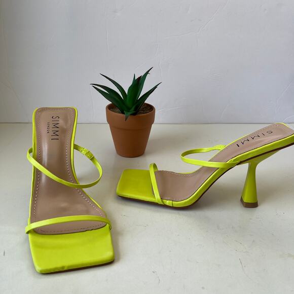 SIMMI Strappy Heeled Sandals Womens Shoes Sz 5 Flourescent Spool Heel Festival - Picture 10 of 11